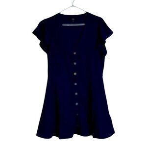 Lulu’s Women’s XL Navy Blue Button-Down Dress Lined Flutter Sleeves Vneck